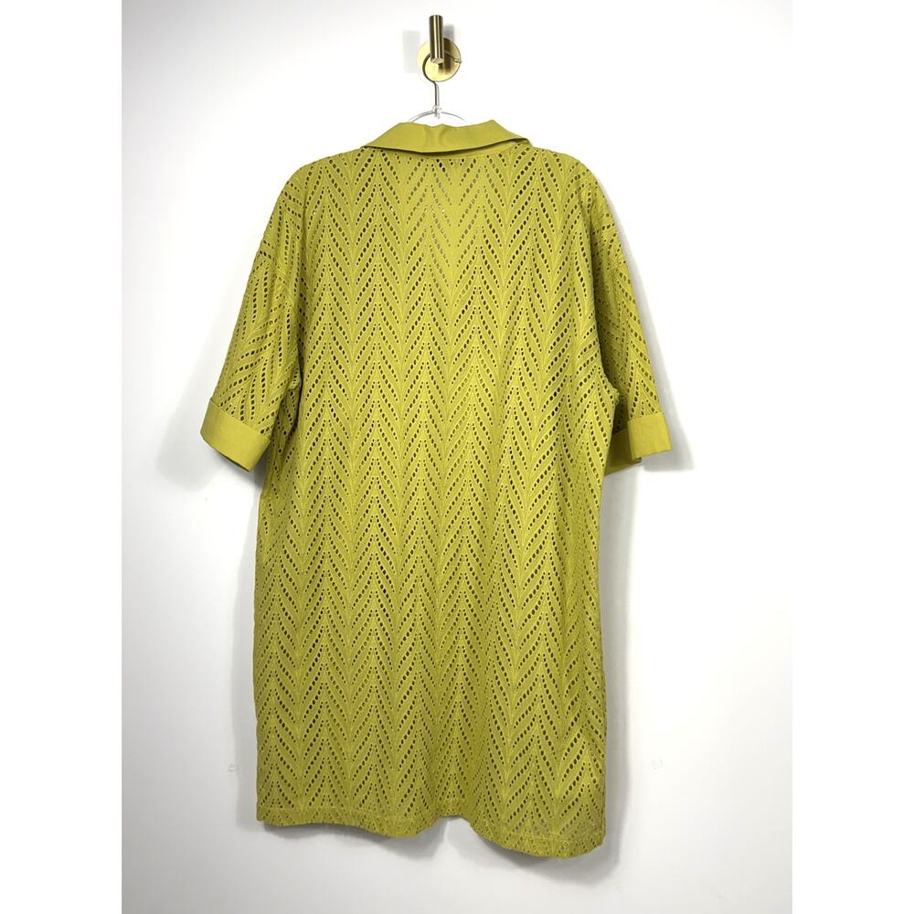 Natori lime wasabi green 100% cotton eyelet shirtdress lined relaxed fit, SzXL - Picture 11 of 15